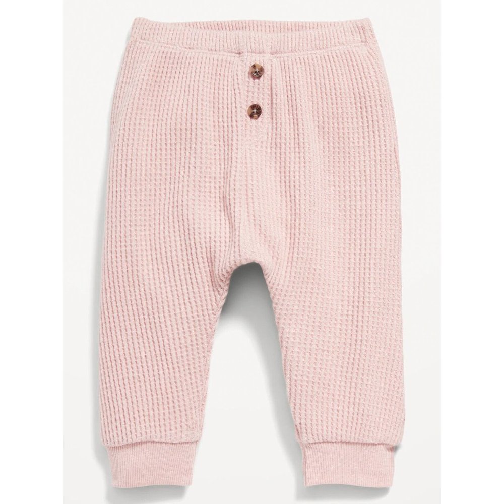 Old Navy Unisex Thermal-Knit Buttoned Jogger Pant in Pink, Size 3 - 6M